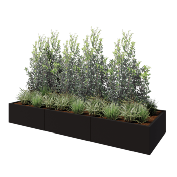 Čelična tegla za cvijeće XXL - Pravokutnik - 300 x 100 x 40 cm - RAL9005 mat (crna) - S donjom pločom