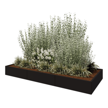 Čelična tegla za cvijeće XXL - Pravokutnik - 300 x 120 x 30 cm - RAL9005 mat (crna) - S donjom pločom