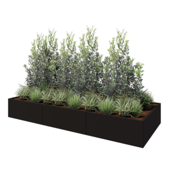 Čelična tegla za cvijeće XXL - Pravokutnik - 300 x 120 x 40 cm - RAL9005 mat (crna) - Bez donje ploče