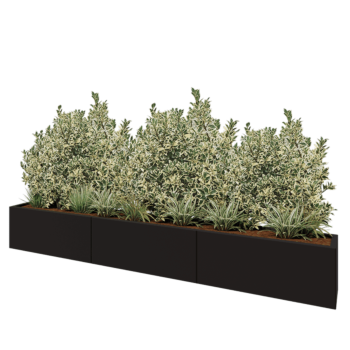 Čelična tegla za cvijeće XXL - Pravokutnik - 300 x 30 x 40 cm - RAL9005 mat (crna) - Bez donje ploče