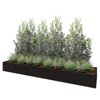 Čelična tegla za cvijeće XXL - Pravokutnik - 300 x 60 x 30 cm - RAL9005 mat (crna) - S donjom pločom