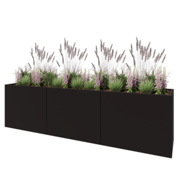 Čelična tegla za cvijeće XXL - Pravokutnik - 300 x 60 x 80 cm - RAL9005 mat (crna) - Bez donje ploče