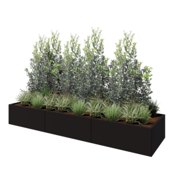 Čelična tegla za cvijeće XXL - Pravokutnik - 300 x 80 x 40 cm - RAL9005 mat (crna) - Bez donje ploče