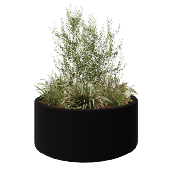 Stakloplastična tegla za cvijeće - Okrugli - Ø 150 x 60 cm - RAL9005 mat (crna) - S dnom