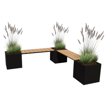 Čelična tegla za cvijeće - Kvadrat - Kutni raspored - 221,2 x 221,2 x 50 cm - Druga RAL boja - S donjom pločom - S klupicom