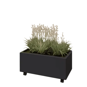 Čelična tegla za cvijeće - Pravokutnik - 80 x 40 x 30 cm - RAL9005 mat (crna) - S donjom pločom - S kotačima