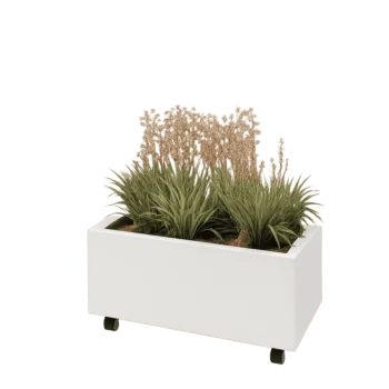 Čelična tegla za cvijeće - Pravokutnik - 80 x 40 x 30 cm - RAL9010 mat (bijela) - S donjom pločom - S kotačima
