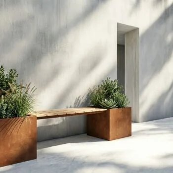 Corten čelik tegla za cvijeće - Kvadrat - 221,2 x 50 x 50 cm - S klupicom - S donjom pločom