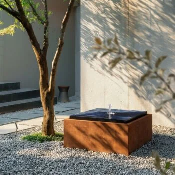 Vodeni stol od corten čelika - Orin - 80 x 80 x 40 cm - S LED osvjetljenjem