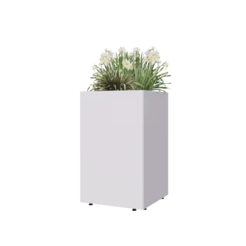 Čelična tegla za cvijeće - Kvadrat - 50 x 50 x 80 cm - RAL9010 mat (bijela) - S donjom pločom - S nogama