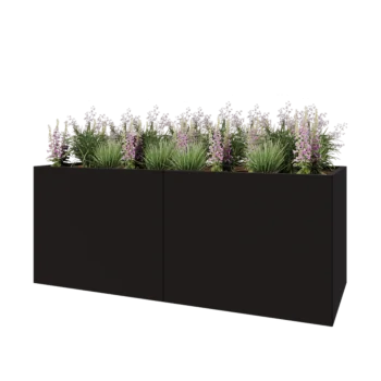 Čelična tegla za cvijeće XXL - Pravokutnik - 200 x 80 x 80 cm - RAL9005 mat (crna) - S donjom pločom