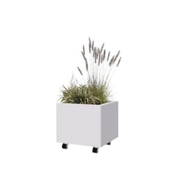 Čelična tegla za cvijeće - Kvadrat - 50 x 50 x 40 cm - RAL9010 mat (bijela) - S donjom pločom - S kotačima