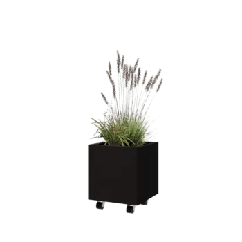 Čelična tegla za cvijeće - Kvadrat - 40 x 40 x 40 cm - RAL9005 mat (crna) - S donjom pločom - S kotačima