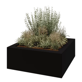Stakloplastična tegla za cvijeće - Kvadrat - 160 x 160 x 60 cm - RAL9005 mat (crna) - S dnom