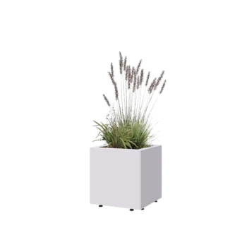 Čelična tegla za cvijeće - Kvadrat - 40 x 40 x 40 cm - RAL9010 mat (bijela) - S donjom pločom - S nogama