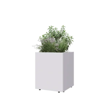 Čelična tegla za cvijeće - Kvadrat - 50 x 50 x 60 cm - RAL9010 mat (bijela) - S donjom pločom - S nogama