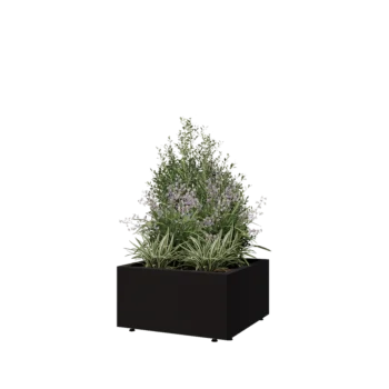 Čelična tegla za cvijeće - Kvadrat - 60 x 60 x 30 cm - RAL9005 mat (crna) - S donjom pločom - S nogama