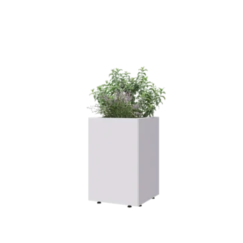 Čelična tegla za cvijeće - Kvadrat - 40 x 40 x 60 cm - RAL9010 mat (bijela) - S donjom pločom - S nogama