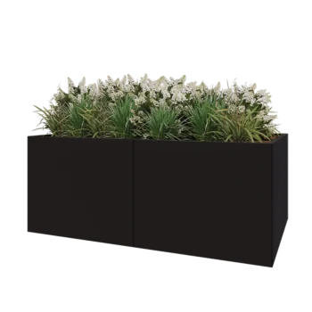 Čelična tegla za cvijeće XXL - Pravokutnik - 200 x 120 x 80 cm - RAL9005 mat (crna) - S donjom pločom