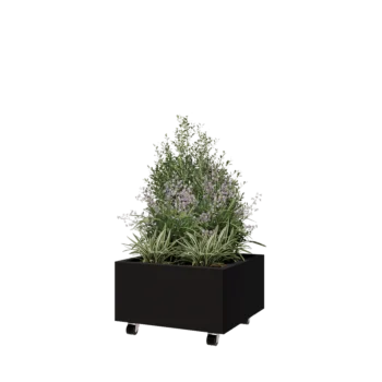 Čelična tegla za cvijeće - Kvadrat - 60 x 60 x 30 cm - RAL9005 mat (crna) - S donjom pločom - S kotačima