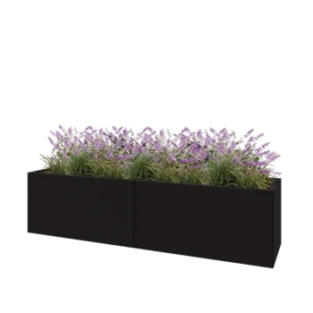 Čelična tegla za cvijeće XXL - Pravokutnik - 200 x 50 x 50 cm - RAL9005 mat (crna) - S donjom pločom
