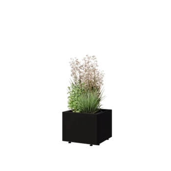 Čelična tegla za cvijeće - Kvadrat - 40 x 40 x 30 cm - RAL9005 mat (crna) - S donjom pločom - S nogama