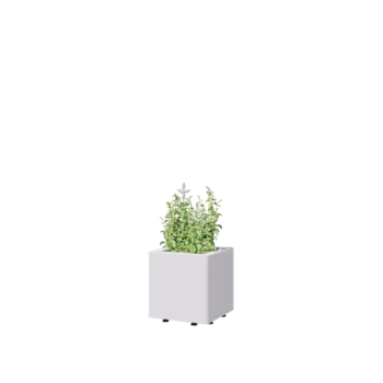 Čelična tegla za cvijeće - Kvadrat - 30 x 30 x 30 cm - RAL9010 mat (bijela) - S donjom pločom - S nogama