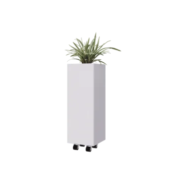 Čelična tegla za cvijeće - Kvadrat - 30 x 30 x 80 cm - RAL9010 mat (bijela) - S donjom pločom - S kotačima
