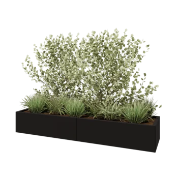 Čelična tegla za cvijeće XXL - Pravokutnik - 200 x 50 x 30 cm - RAL9005 mat (crna) - S donjom pločom