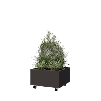 Čelična tegla za cvijeće - Kvadrat - 60 x 60 x 30 cm - Druga RAL boja - S donjom pločom - S kotačima