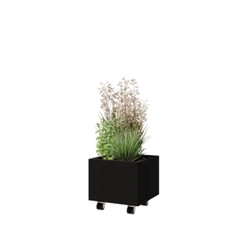 Čelična tegla za cvijeće - Kvadrat - 40 x 40 x 30 cm - RAL9005 mat (crna) - S donjom pločom - S kotačima