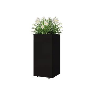 Čelična tegla za cvijeće - Kvadrat - 40 x 40 x 80 cm - RAL9005 mat (crna) - S donjom pločom - S nogama