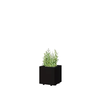 Čelična tegla za cvijeće - Kvadrat - 30 x 30 x 30 cm - RAL9005 mat (crna) - S donjom pločom - S nogama