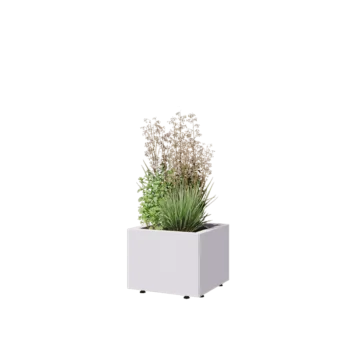 Čelična tegla za cvijeće - Kvadrat - 40 x 40 x 30 cm - RAL9010 mat (bijela) - S donjom pločom - S nogama
