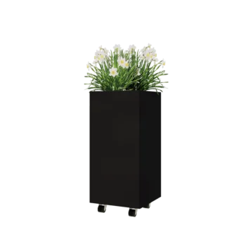 Čelična tegla za cvijeće - Kvadrat - 40 x 40 x 80 cm - RAL9005 mat (crna) - S donjom pločom - S kotačima