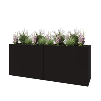 Čelična tegla za cvijeće XXL - Pravokutnik - 200 x 50 x 80 cm - RAL9005 mat (crna) - S donjom pločom