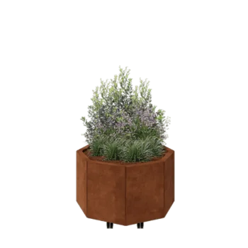 Corten čelik tegla za cvijeće - Osmerokut - 72,4 x 72,4 x 40 cm - S donjom pločom - S kotačima