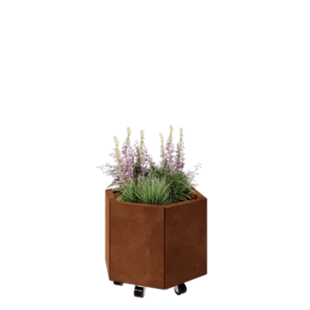 Corten čelik tegla za cvijeće - Šesterokut - 59,3 x 52 x 40 cm - S donjom pločom - S kotačima