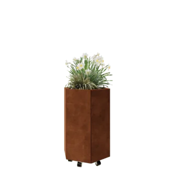 Corten čelik tegla za cvijeće - Šesterokut - 59,3 x 52 x 80 cm - S donjom pločom - S kotačima
