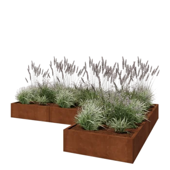 Corten čelik tegla za cvijeće - L-oblik - 300 x 200 x 30 cm - S donjom pločom