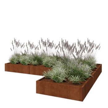 Corten čelik tegla za cvijeće - L-oblik - 360 x 240 x 30 cm - S donjom pločom