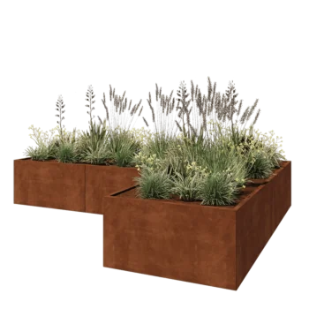Corten čelik tegla za cvijeće - L-oblik - 360 x 240 x 60 cm - S donjom pločom