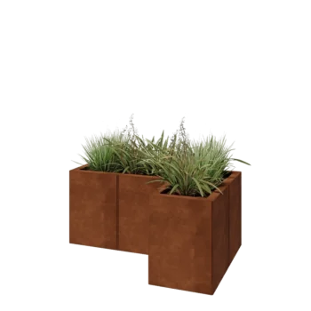 Corten čelik tegla za cvijeće - L-oblik - 90 x 60 x 40 cm - S donjom pločom