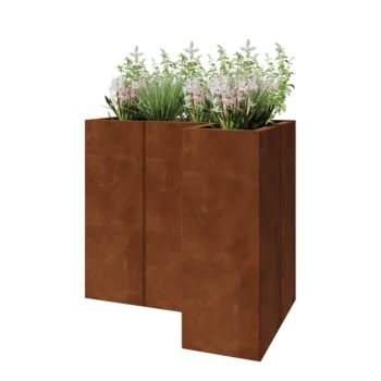 Corten čelik tegla za cvijeće - L-oblik - 90 x 60 x 80 cm - S donjom pločom