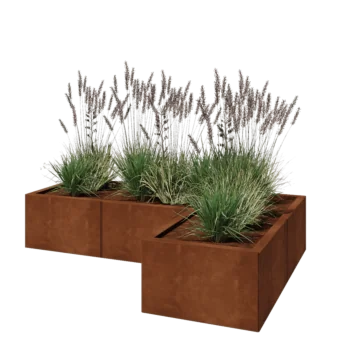 Corten čelik tegla za cvijeće - L-oblik - 150 x 100 x 30 cm - S donjom pločom