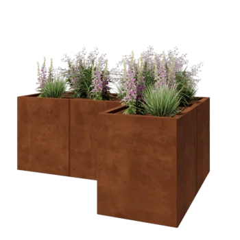 Corten čelik tegla za cvijeće - L-oblik - 150 x 100 x 60 cm - S donjom pločom