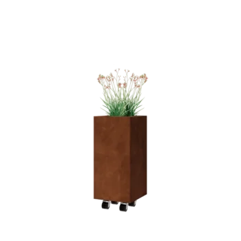 Corten čelik tegla za cvijeće - Kvadrat - 30 x 30 x 60 cm - S donjom pločom - S kotačima