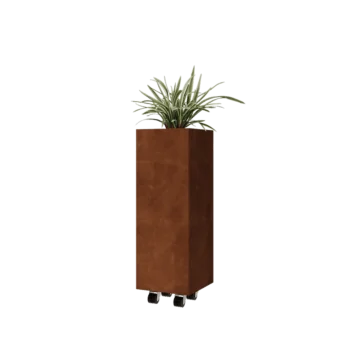 Corten čelik tegla za cvijeće - Kvadrat - 30 x 30 x 80 cm - S donjom pločom - S kotačima