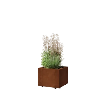 Corten čelik tegla za cvijeće - Kvadrat - 40 x 40 x 30 cm - S donjom pločom - S nogama