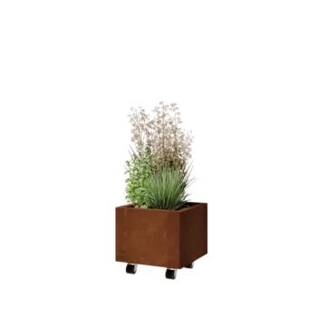 Corten čelik tegla za cvijeće - Kvadrat - 40 x 40 x 30 cm - S donjom pločom - S kotačima